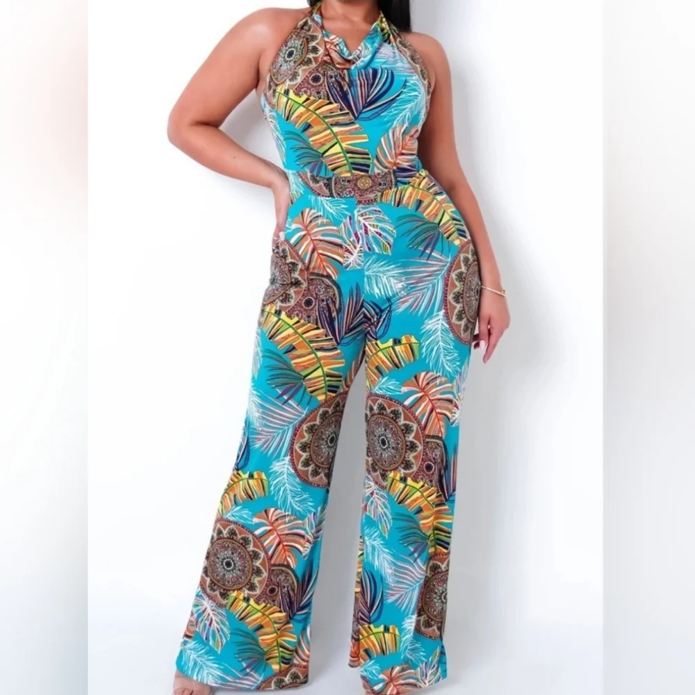 BLUE OASIS JUMPSUIT TALL GIRL FRIENDLY - Picture 1 of 2